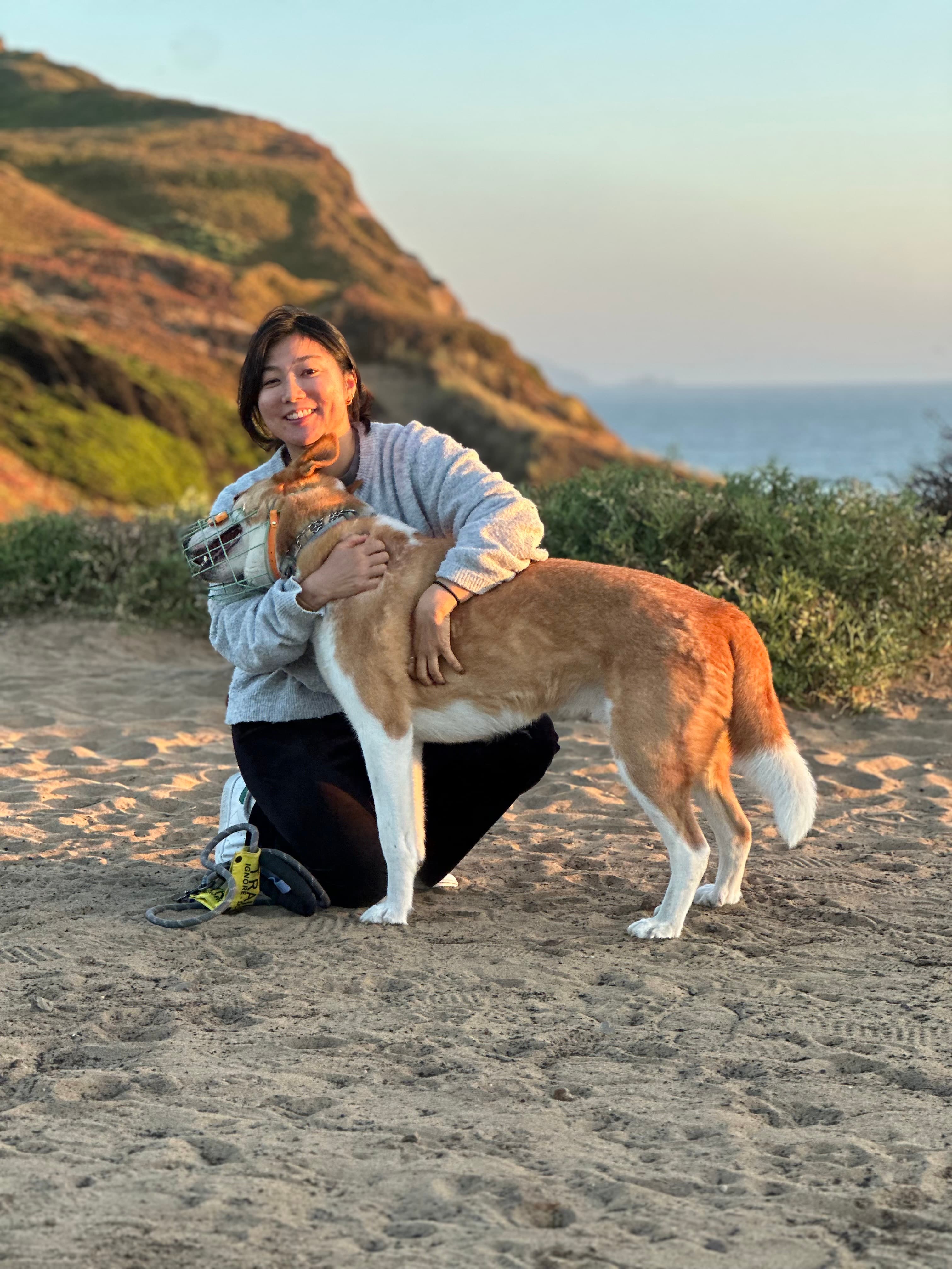 Ting Ting with Tosti at the beach